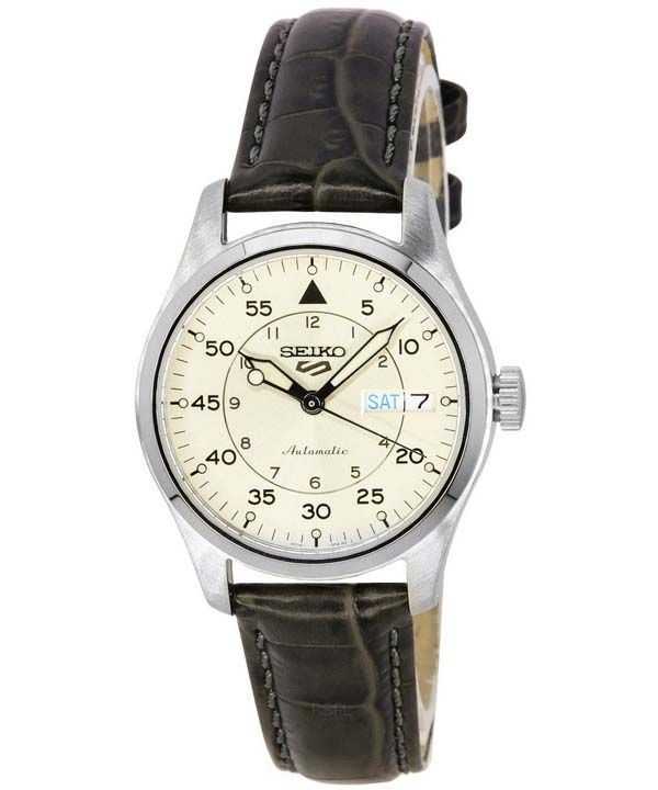 Refurbished Seiko 5 Sports GMT Champagne Flieger Suit Style Leather Strap Automatic SRPJ87K1 100M Men's Watch