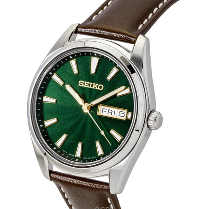 Seiko Neo Classic Leather Strap Green Dial Quartz SUR449P1 100M Men's Watch