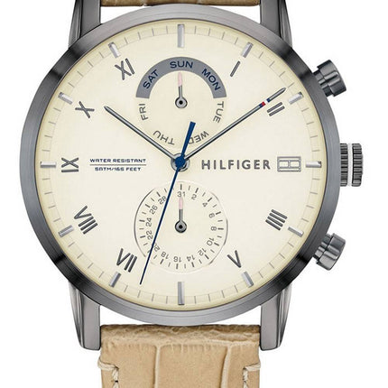 Tommy Hilfiger Kane Beige Dial Leather Strap Quartz 1710399 Mens Watch