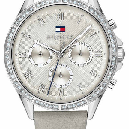 Tommy Hilfiger Ari Crystal Accents Grey Dial Leather Strap Quartz 1782139 Womens Watch