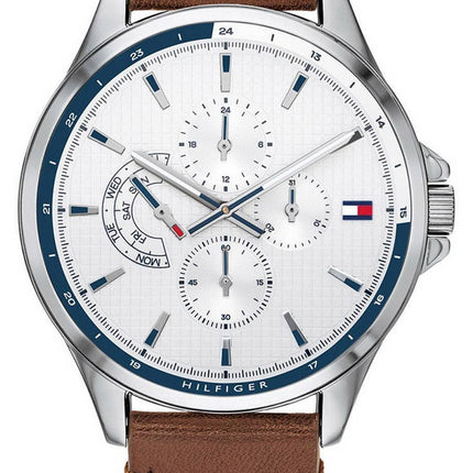 Tommy Hilfiger Shawn White Dial Leather Strap Quartz 1791614 Mens Watch