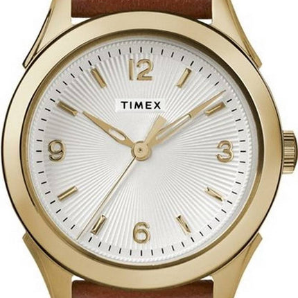 Timex Torrington Silver Dial Leather Strap Quartz TW2R91100 Womens Watch
