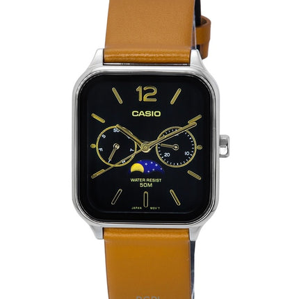 Refurbished Casio Standard Analog Moon Phase Leather Strap Black Dial Quartz MTP-M305L-1A Men's Watch