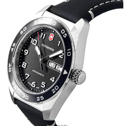 Victorinox Swiss Army Leather Strap Black Dial Quartz 242041 100M Men's Watch