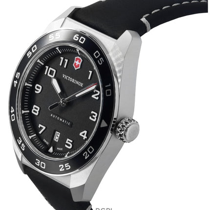 Victorinox Swiss Army Leather Strap Black Dial Automatic 242044 100M Men's Watch