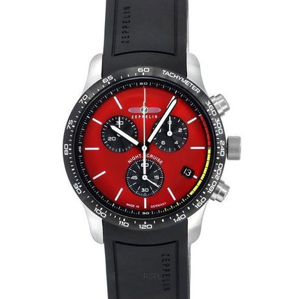 Zeppelin Night Cruise Chronograph Rubber Strap Red Dial Quartz 72885KB 100M Men's Watch