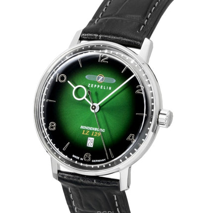 Zeppelin LZ 129 Hindenburg Leather Strap Green Dial Quartz 80484 Men's Watch