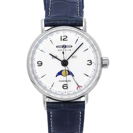 Zeppelin LZ129 Hindenburg Moon Phase Leather Strap White Dial Quartz 80771 Men's Watch
