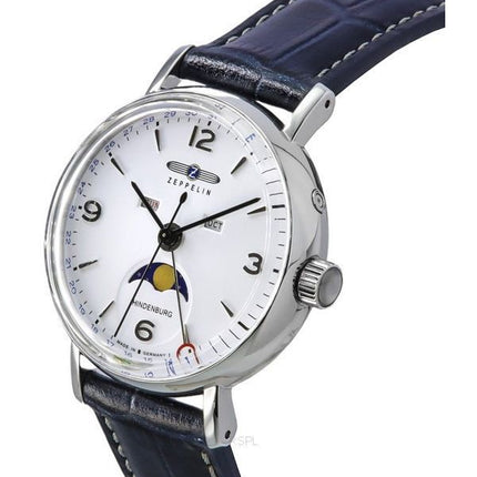 Zeppelin LZ129 Hindenburg Moon Phase Leather Strap White Dial Quartz 80771 Men's Watch