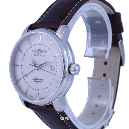 Zeppelin Atlantic Beige Dial Leather Strap Quartz 8442-5 84425 Men's Watch