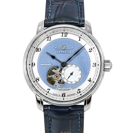 Zeppelin Friedrichshafen Leather Strap Blue Open Heart Dial Automatic 85663 Men's Watch