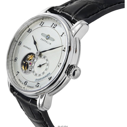 Zeppelin Friedrichshafen Leather Strap Silver Open Heart Dial Automatic 85664 Men's Watch