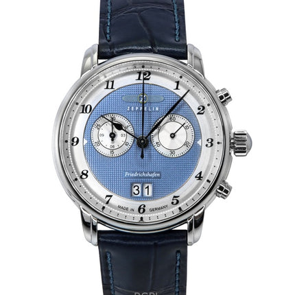 Zeppelin Friedrichshafen Chronograph Leather Strap Blue Dial Quartz 85843 Men's Watch