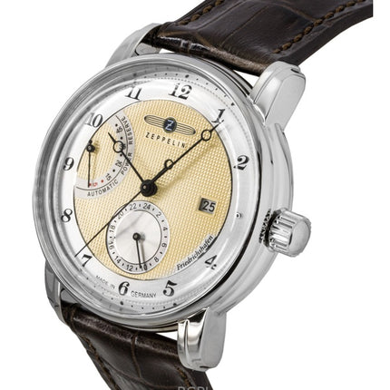 Zeppelin Friedrichshafen Brown Leather Strap Gold Dial Automatic 85905 Men's Watch