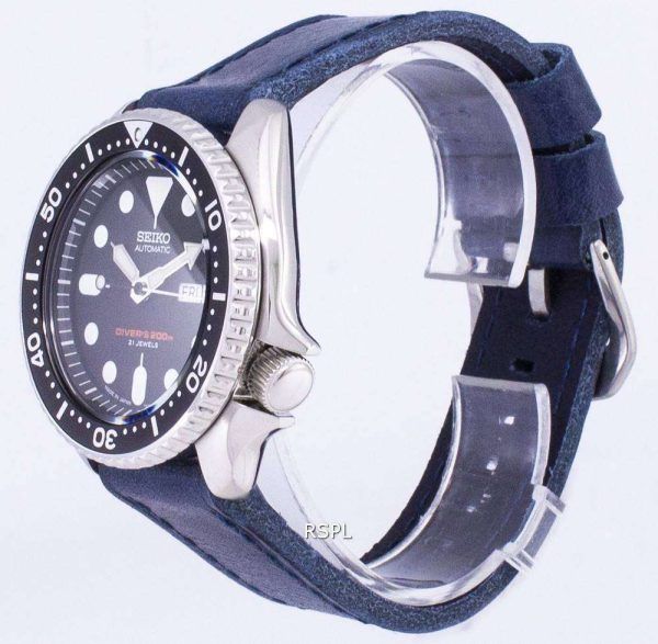 Seiko Automatic SKX007J1-LS13 Diver's 200M Japan Made Blue Leather Strap Men's Watch