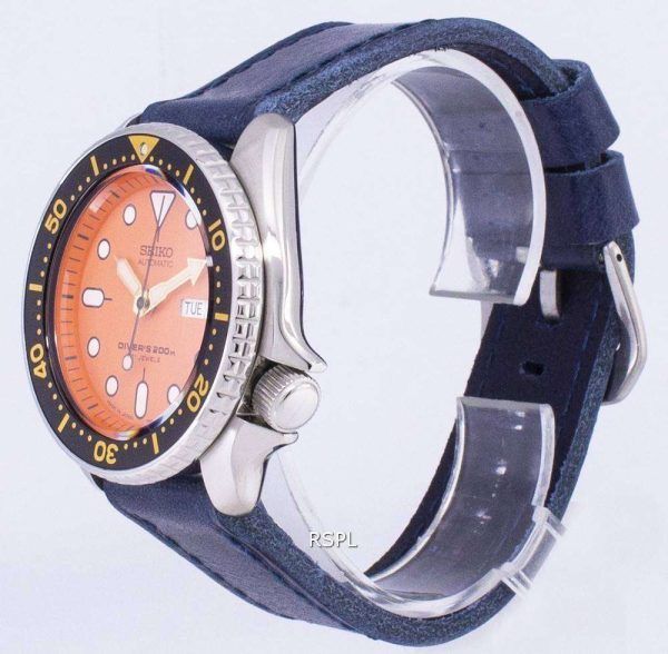 Seiko Automatic SKX011J1-LS13 Diver's 200M Dark Blue Leather Strap Men's Watch