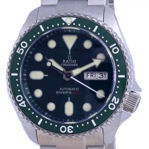 Ratio FreeDiver Green Dial Sapphire Stainless Steel Automatic RTA105 200M Mens Watch