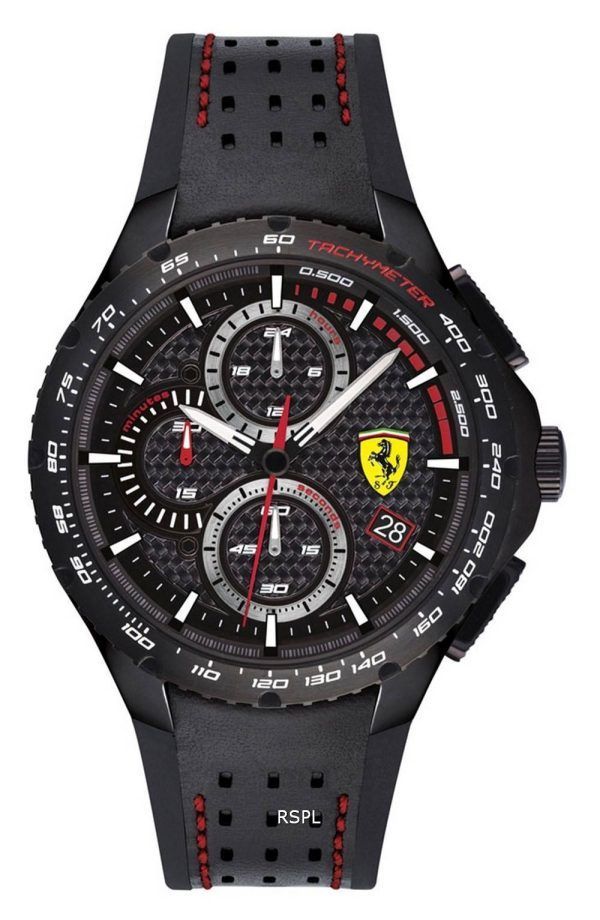 Ferrari Scuderia Pista Chronograph Black Dial Leather Strap Quartz 0830734 Mens Watch