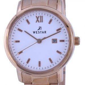 Westar White Dial Rose Gold Tone Stainless Steel Quartz 40245 PPN 601 Womens Watch