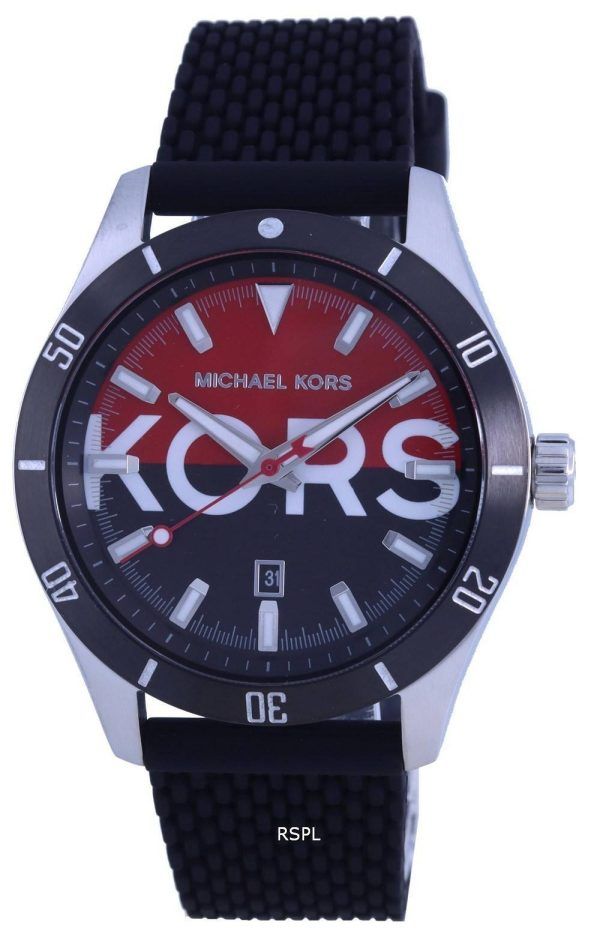 Michael Kors Layton BlackRed Dial Silicon Strap Quartz MK8892 Mens Watch