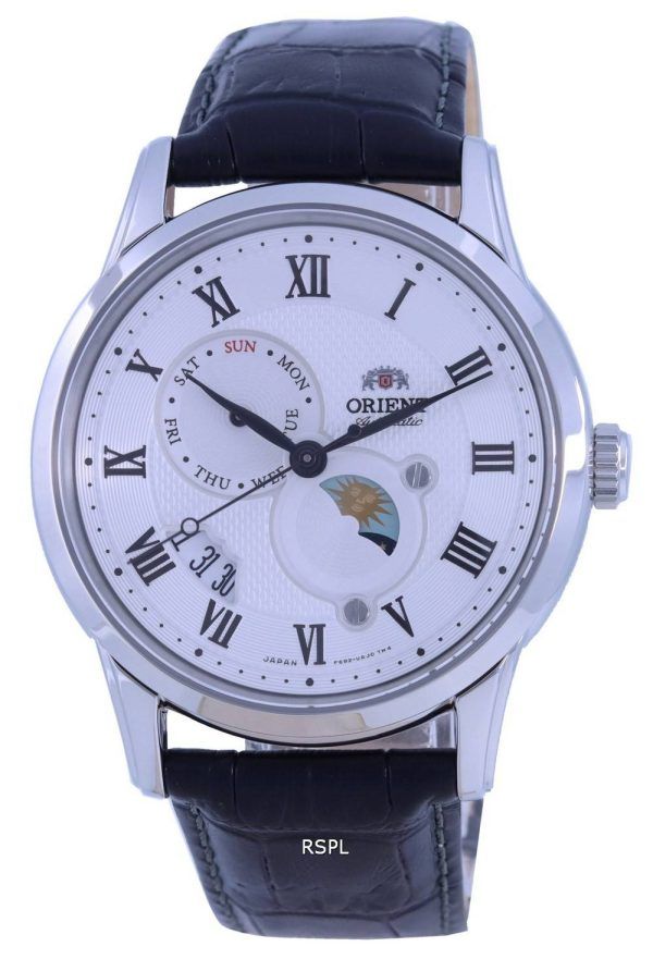 Orient Sun  Moon White Dial Leather Strap Automatic RA-AK0008S00C Mens Watch