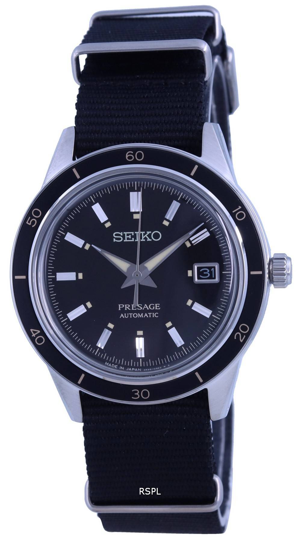 Seiko Presage Style 60s Black Dial Nylon Strap Automatic SRPG09 SRPG09J1 SRPG09J Mens Watch