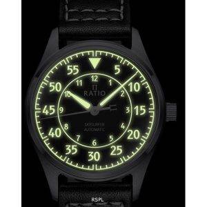 Ratio Skysurfer Pilot Black Textured Dial Leather Automatic RTS320 200M Mens Watch