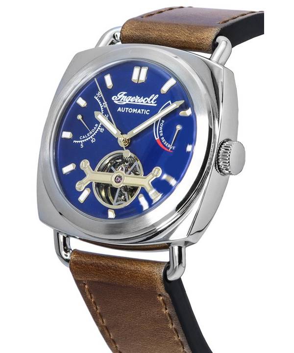 Ingersoll The Nashville Leather Strap Blue Open Heart Dial Automatic I13001 Mens Watch