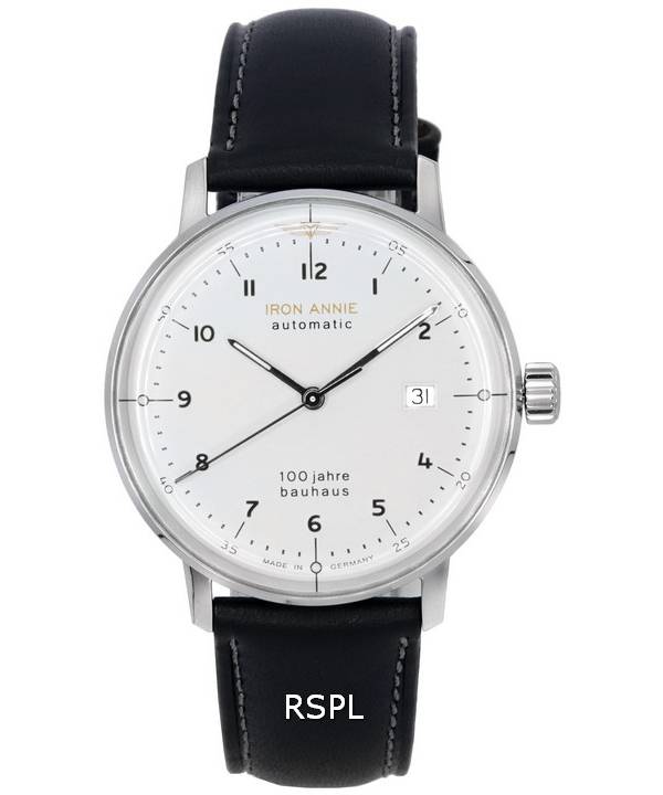 Iron Annie 100 Jahre Bauhaus Leather Strap White Dial Automatic 50561 Mens Watch