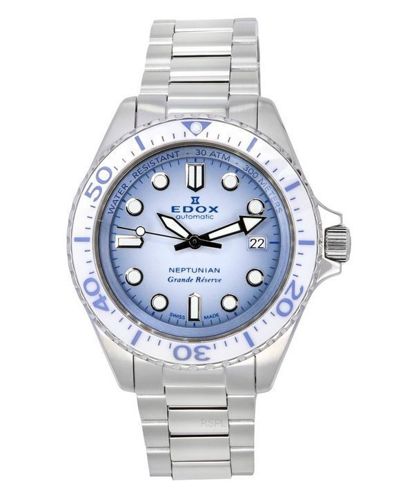 Edox Neptunian Grande Reserve Date Blue Dial Automatic Diver's 80801 3BBUM BUCDN 300M Men's Watch