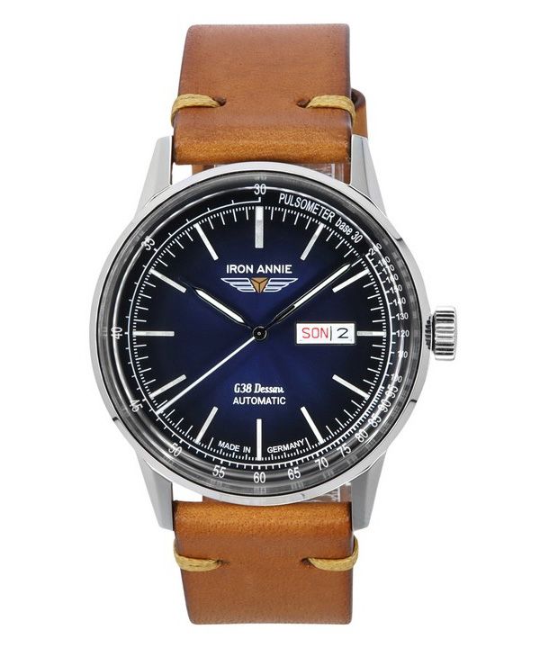 Iron Annie G38 Dessau Leather Strap Blue Dial Automatic 53663 100M Men's Watch