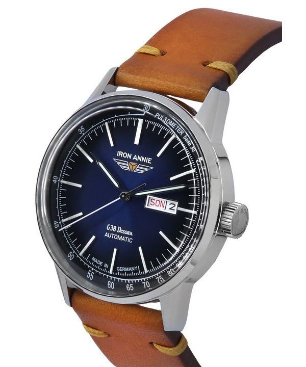 Iron Annie G38 Dessau Leather Strap Blue Dial Automatic 53663 100M Men's Watch